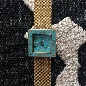 L.A.M.B. Square Enamel Mesh Band Watch Turquoise